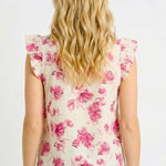 Fuchsia Floral V - neck Top - The Nines