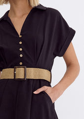 Little Black Belted Vacay Pocket Dress