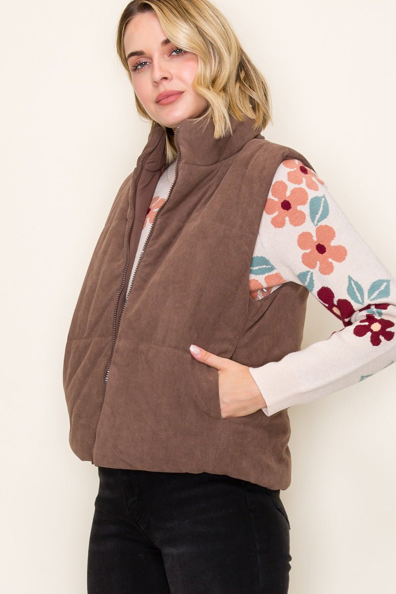 Brown Reversible Puffer Vest - The Nines