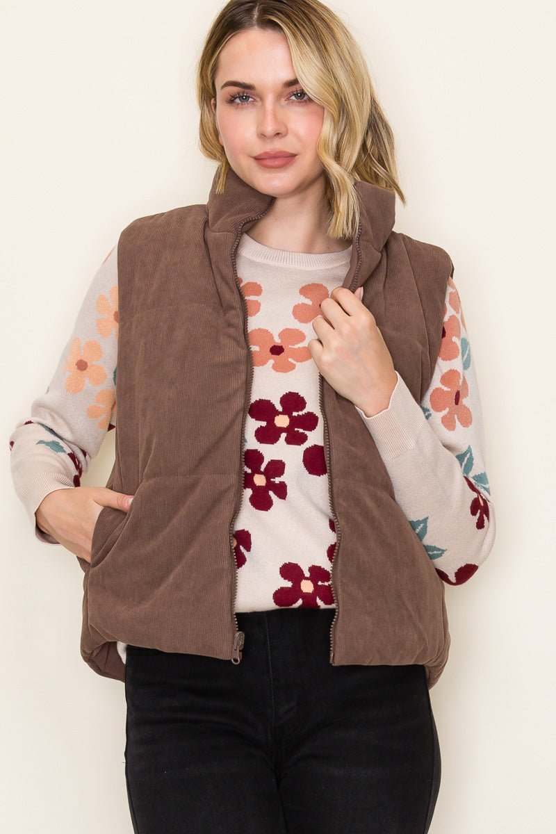 Brown Reversible Puffer Vest - The Nines