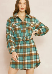 Home For The Holidays Plaid Belted Dress
