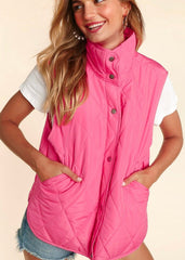 FINAL SALE - High Neck Snap Quilted Puffer Vests - 3 Colors!