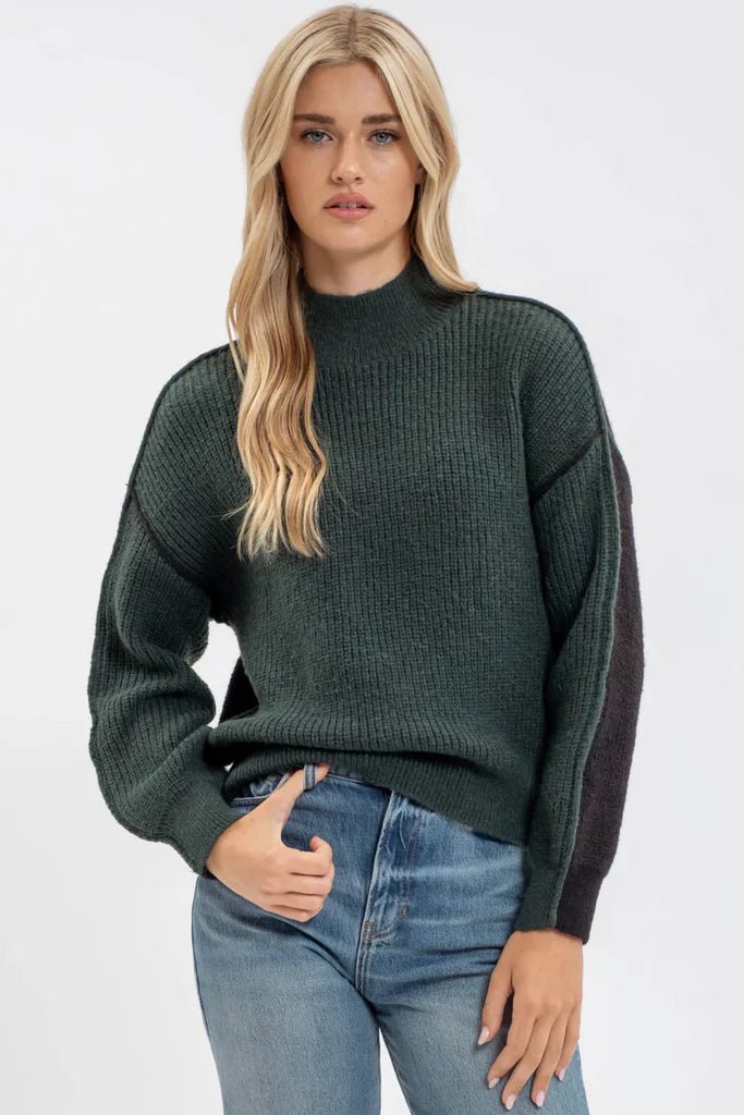 Two Tone Mock Exposed Seam Sweaters - 2 Colors! - The Nines