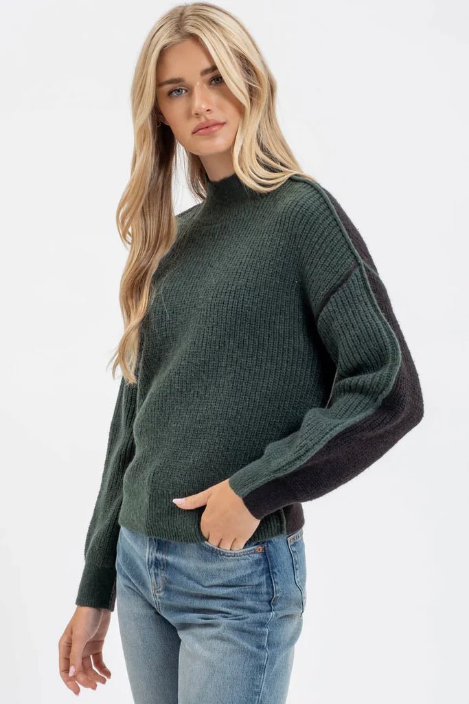 Two Tone Mock Exposed Seam Sweaters - 2 Colors! - The Nines