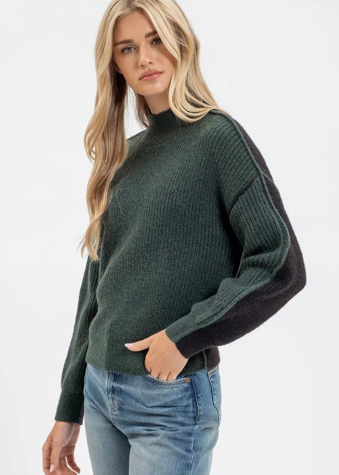 Two Tone Mock Exposed Seam Sweaters - 2 Colors! - The Nines