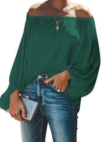 Curvy Dark Green Off The Shoulder Top - FINAL SALE