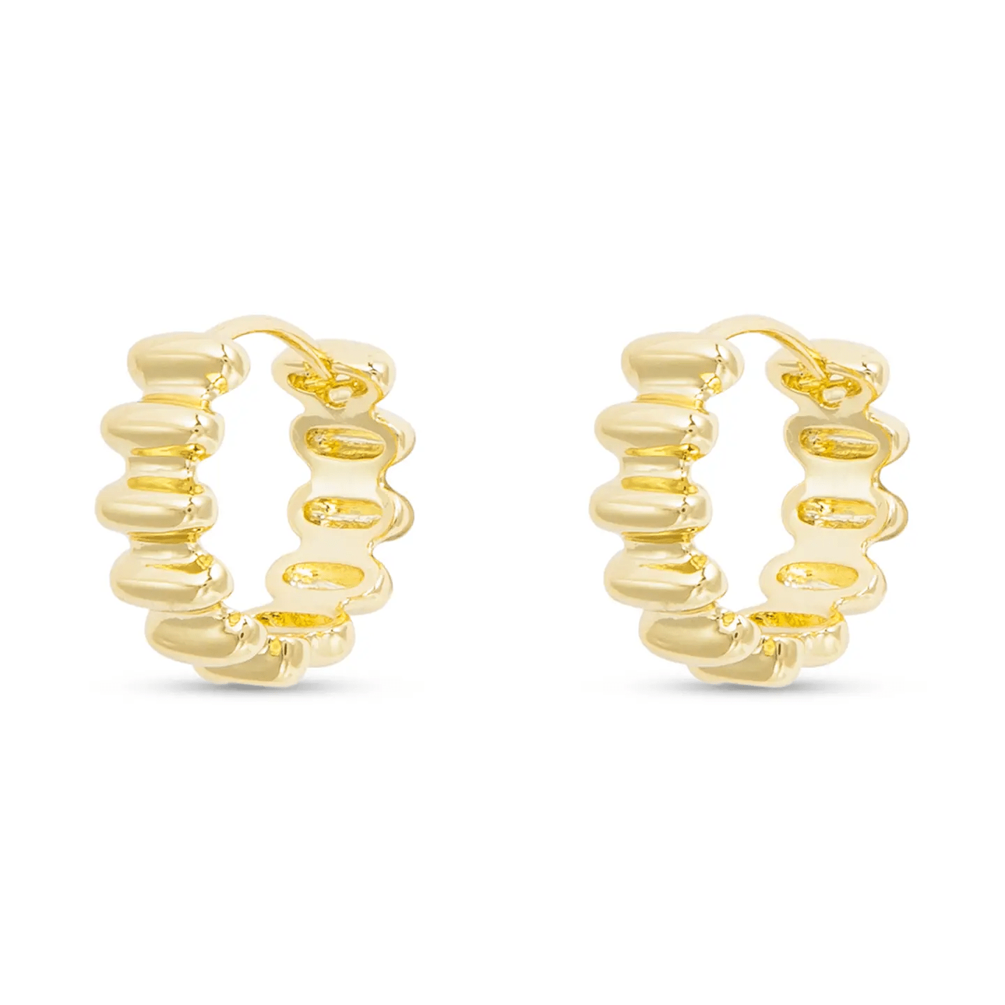 Gold Ribbed Small Hoop Earring - The Nines
