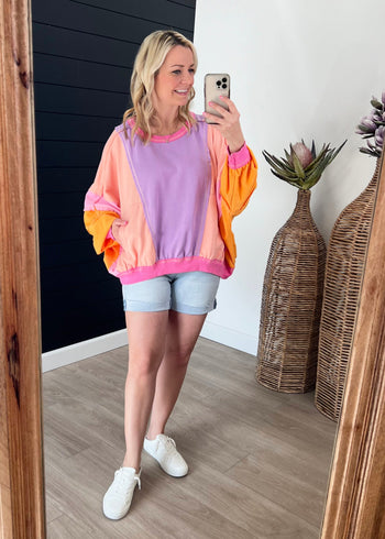 Lavender & Peach Oversized French Terry Pullover
