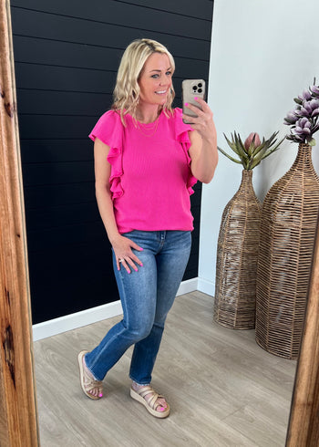 FINAL SALE - Hot Pink Ribbed Ruffle Top