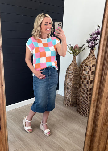 FINAL SALE - Pink & Teal Checked Top