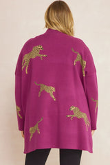 Plum Cheetah Mock Sweater Top