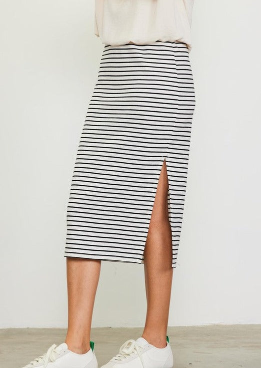 Striped Side Slit Skirt