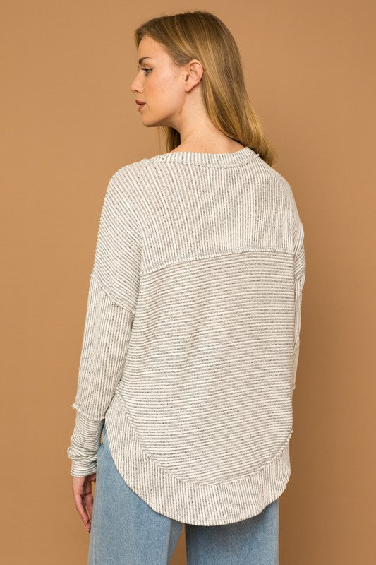 Ivory & Gray Striped Knit Top