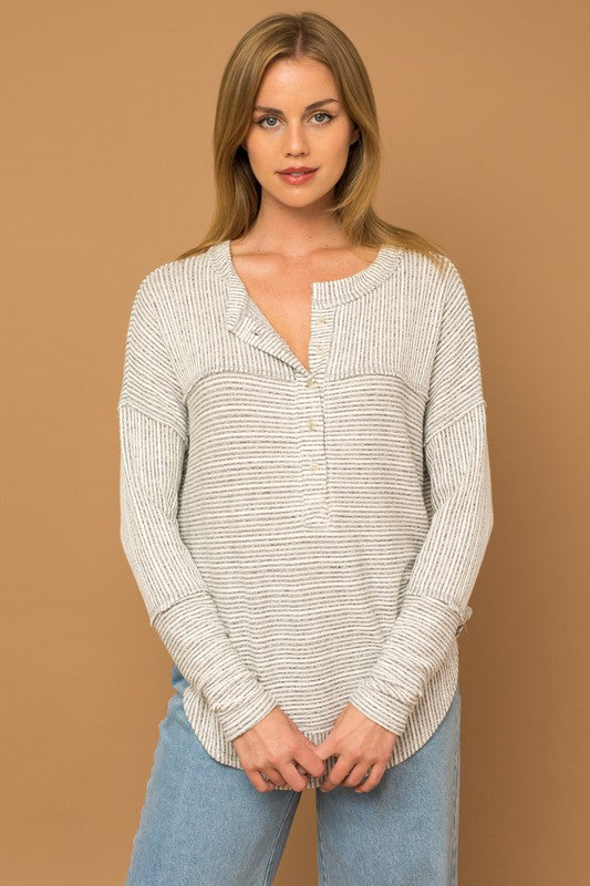 Ivory & Gray Striped Knit Top