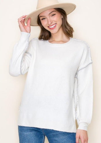 Ivory Gray Stitched Sweater