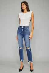 Kan Can High Rise Slim Straight Distressed Jean