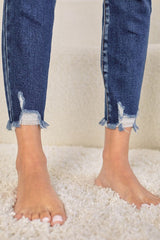 Kan Can High Rise Dark Wash Destructed Hem Ankle Skinny Jeans