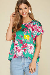Kelly Green Floral Top