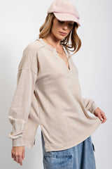Back Slit Vneck French Terry Pullovers - 2 Colors!