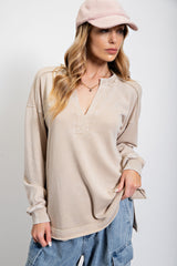 Back Slit Vneck French Terry Pullovers - 2 Colors!