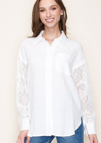 Lace Sleeve Gauze Tops - 2 Colors!