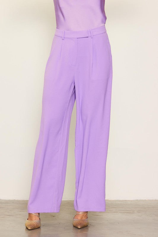 Lavender Pintuck Wide Leg Trousers