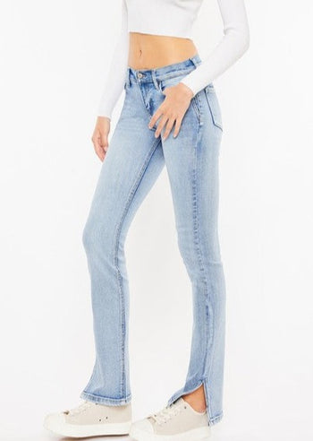 Kan Can Medium Stone Wash Slit Boot Cut Jeans