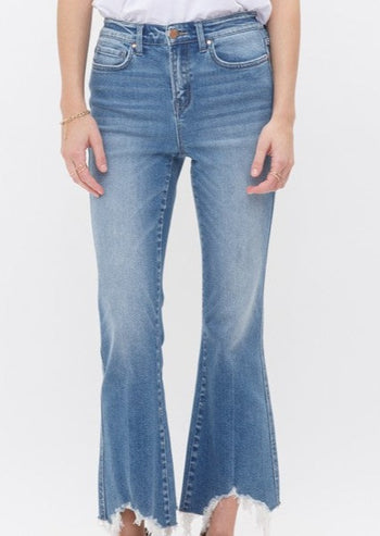 Mica High Rise Uneven Hem Crop Flare Jeans