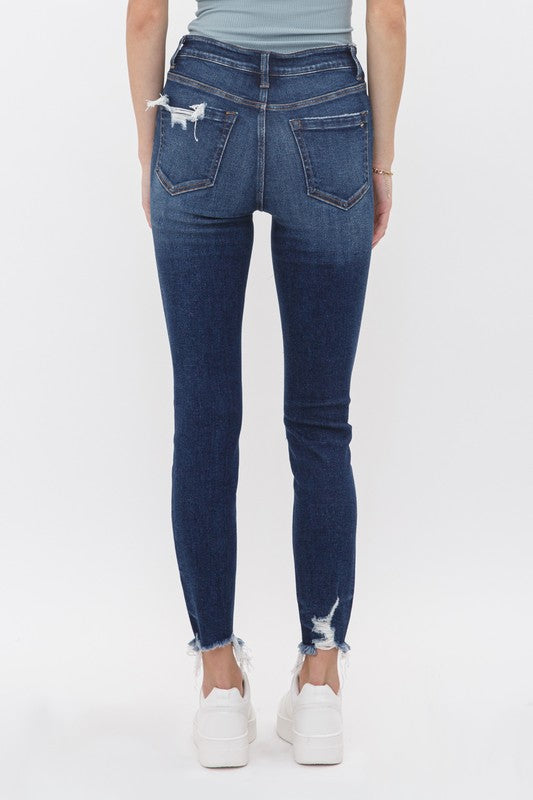 Mica Mid Rise Skinny Distressed Hem Jeans