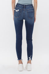Mica Mid Rise Skinny Distressed Hem Jeans