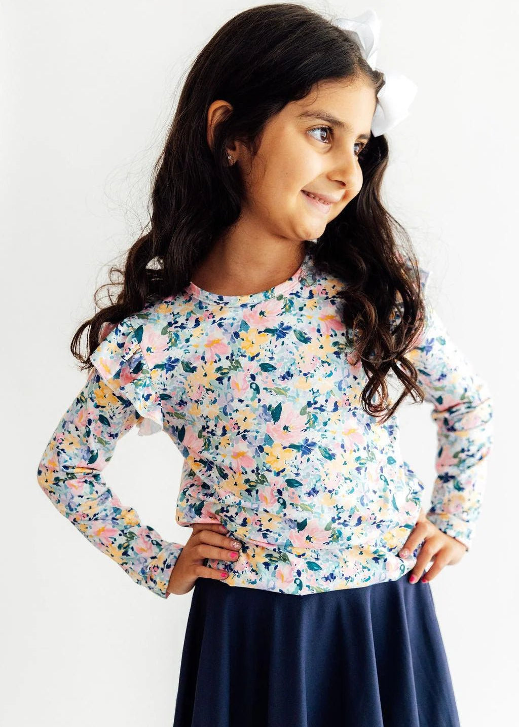 Fall Floral Long Sleeve Ruffle Tee - The Nines
