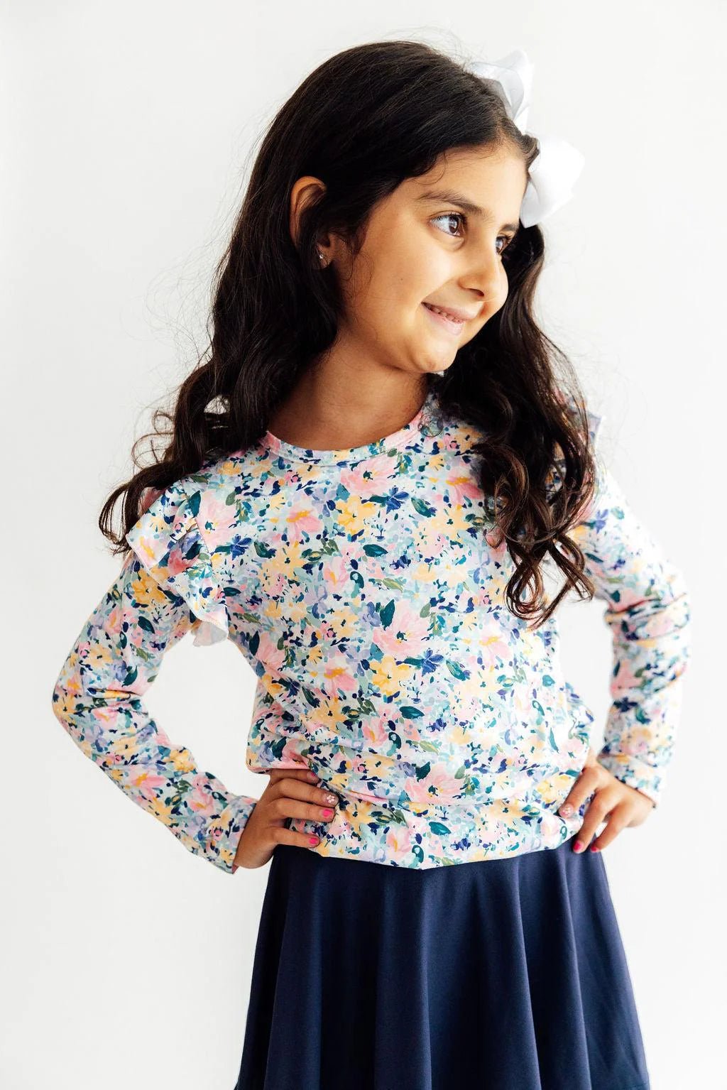 Fall Floral Long Sleeve Ruffle Tee - The Nines