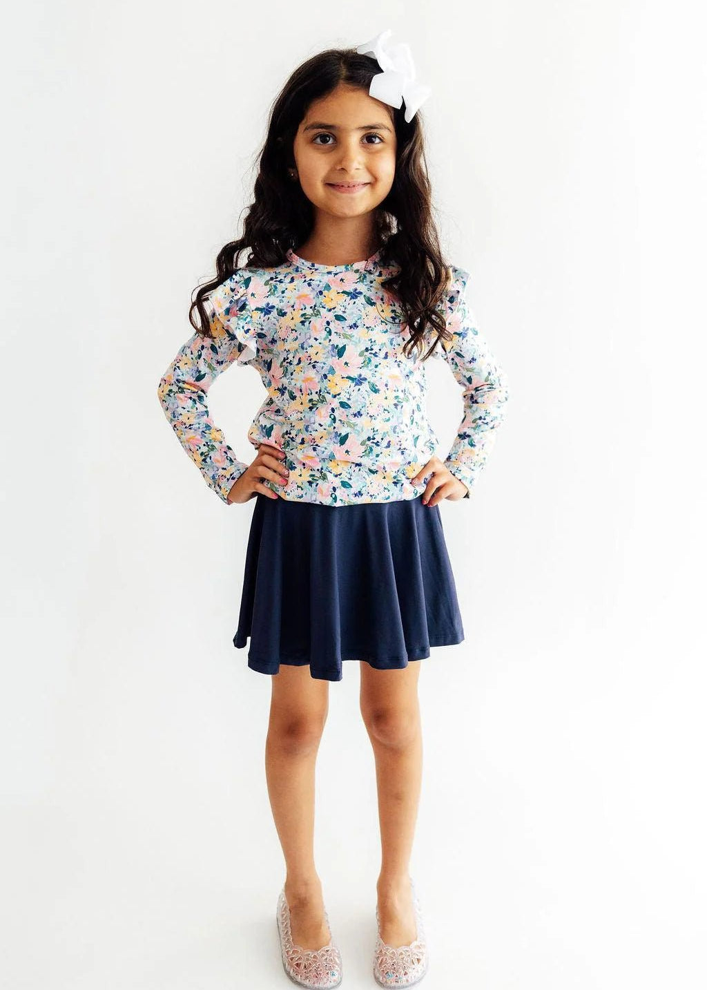 Fall Floral Long Sleeve Ruffle Tee - The Nines