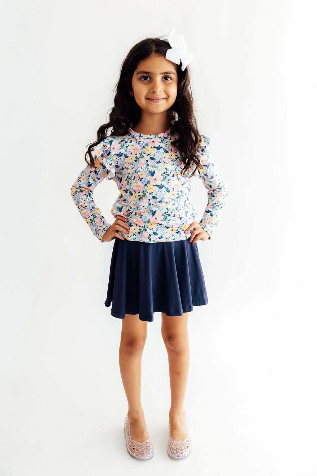 Fall Floral Long Sleeve Ruffle Tee - The Nines