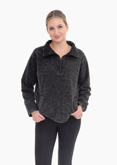 Black Quilted Mineral Wash Half Zip Pullover