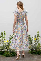 Mint Floral Smocked Midi Dress