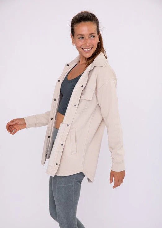 Mono B Natural French Terry Snap Button Shacket - The Nines