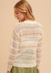 Light Blue & Tan Striped Natural Crochet Pullover
