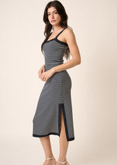 Navy Striped Side Slit Maxi Dress