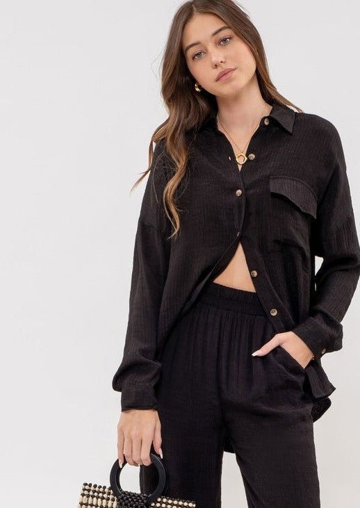 Black Lightweight Button Down Top - The Nines