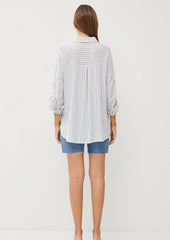 Linen Striped Roll Up Sleeve Tops - 2 Colors!