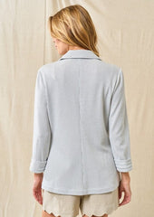 White Textured Gathered Sleeve Blazer
