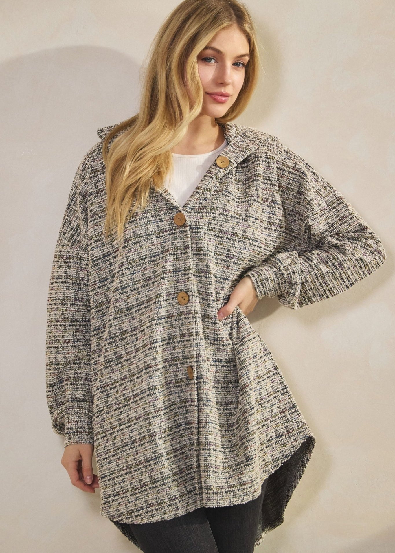 Boucle Black Multi Color Shacket - S - 3X! - The Nines
