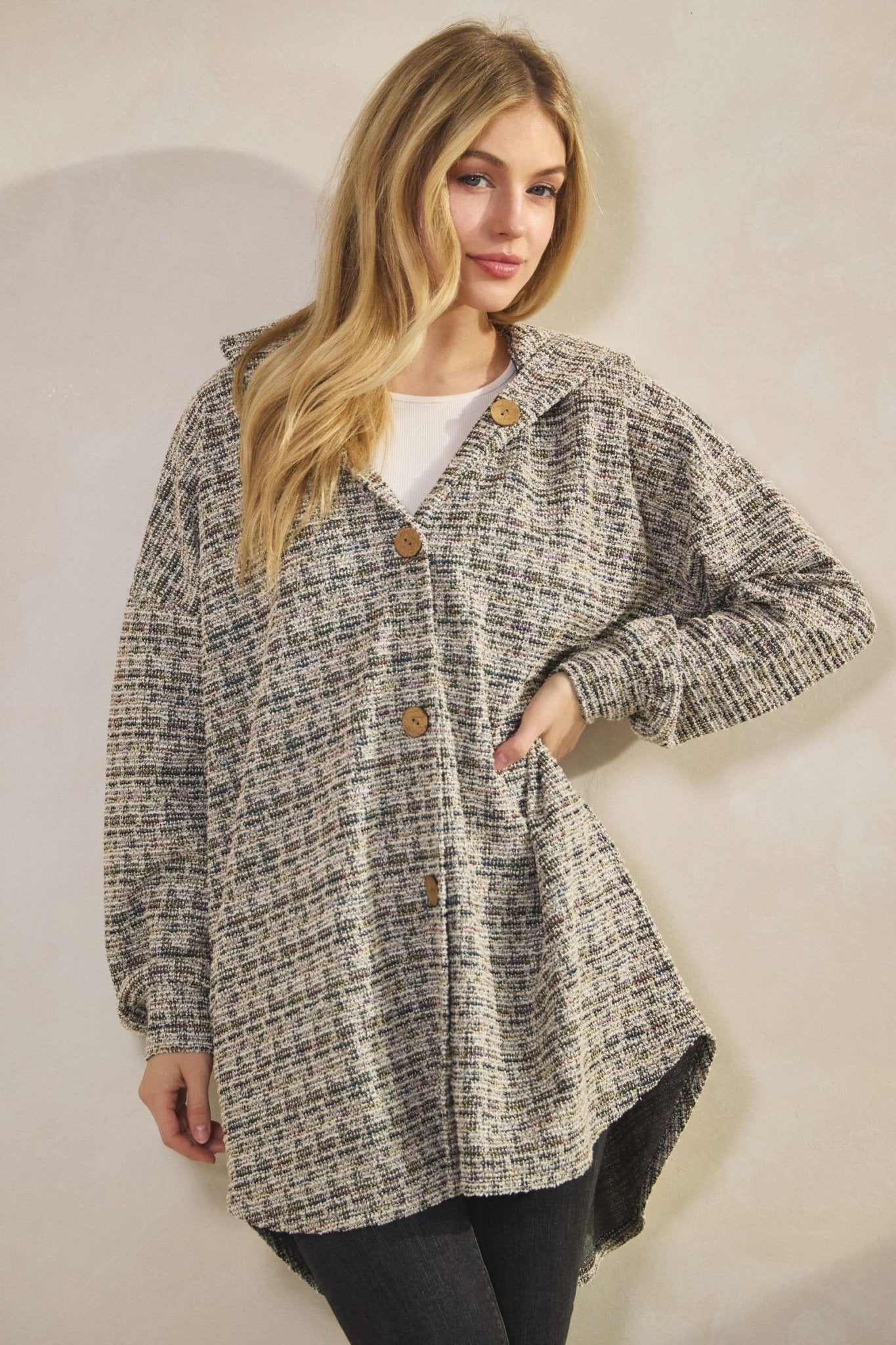 Boucle Black Multi Color Shacket - S - 3X! - The Nines