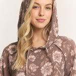 Brown Floral Ribbed Hoodie - The Nines