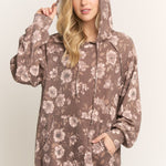 Brown Floral Ribbed Hoodie - The Nines