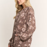 Brown Floral Ribbed Hoodie - The Nines