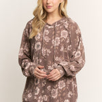 Brown Floral Ribbed Hoodie - The Nines