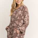 Brown Floral Ribbed Hoodie - The Nines