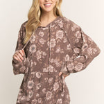 Brown Floral Ribbed Hoodie - The Nines
